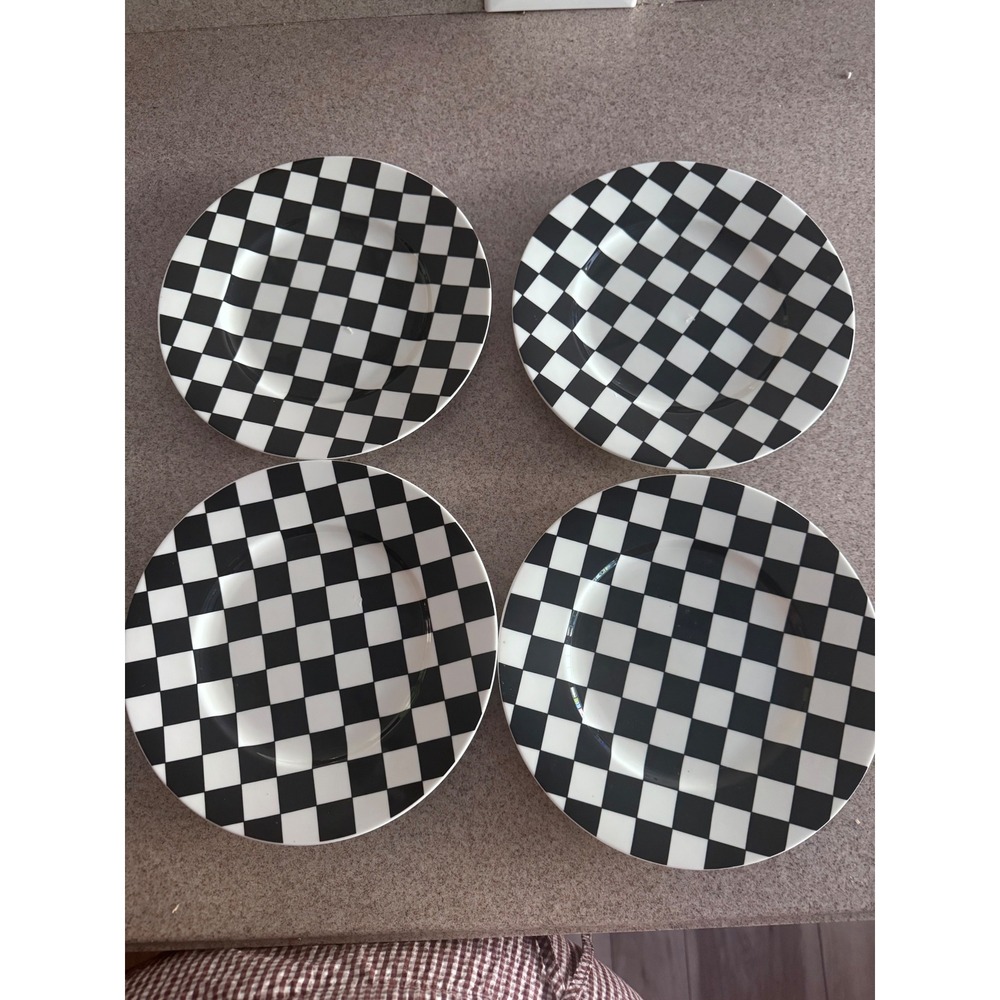 Mikasa Ultima+ Glamour Black Checkerboard Salad Plates HK282 Nancy Green Set 4